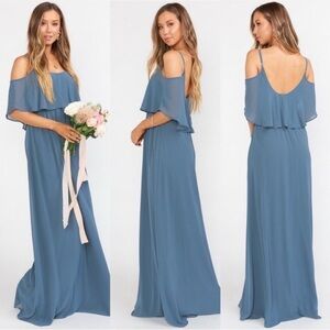 Show Me Your Mumu Caitlin Ruffle Maxi Dress Slate Blue